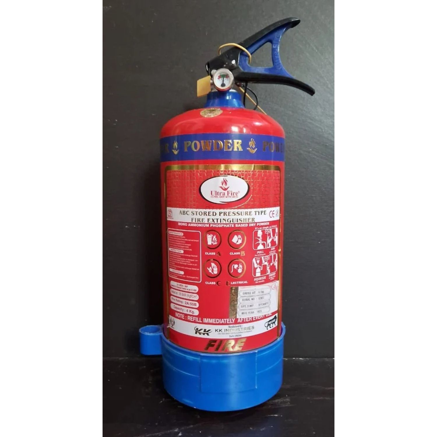 ABC 4 KG Fire Extinguisher for Class A, B, and C fire protection in commercial and industrial buildings