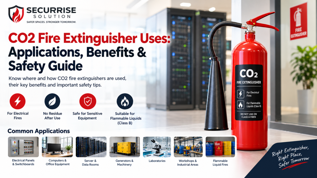 CO2 fire extinguisher uses and applications for electrical fires, server rooms, offices and industrial areas