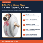 Securrise Solution RRL fire hose pipe 15 meter 63 mm Type-A with male and female SS-316 coupling