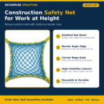Securrise Solution construction safety net fall protection safety jali with blue mesh and yellow border rope