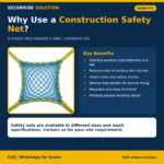 Securrise Solution construction safety net fall protection safety jali with blue mesh and yellow border rope