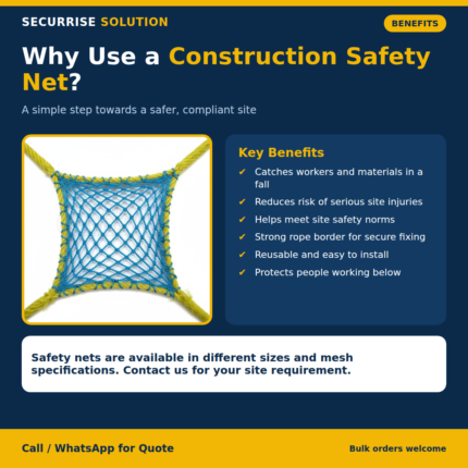 Securrise Solution construction safety net fall protection safety jali with blue mesh and yellow border rope